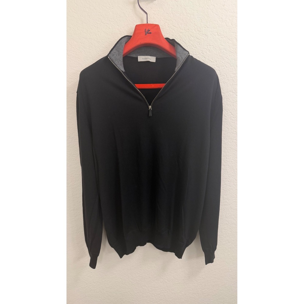 Ermenegildo Zegna Mens 54 Black 1/4 Zip Wool Cashmere Sweater Made in Italy